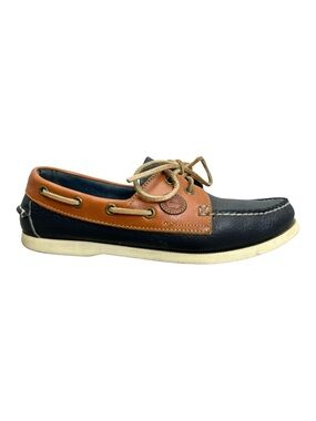 Vintage 90s Dooney & Bourke regatta navy tan leather boat shoes deck shoes 7.5*